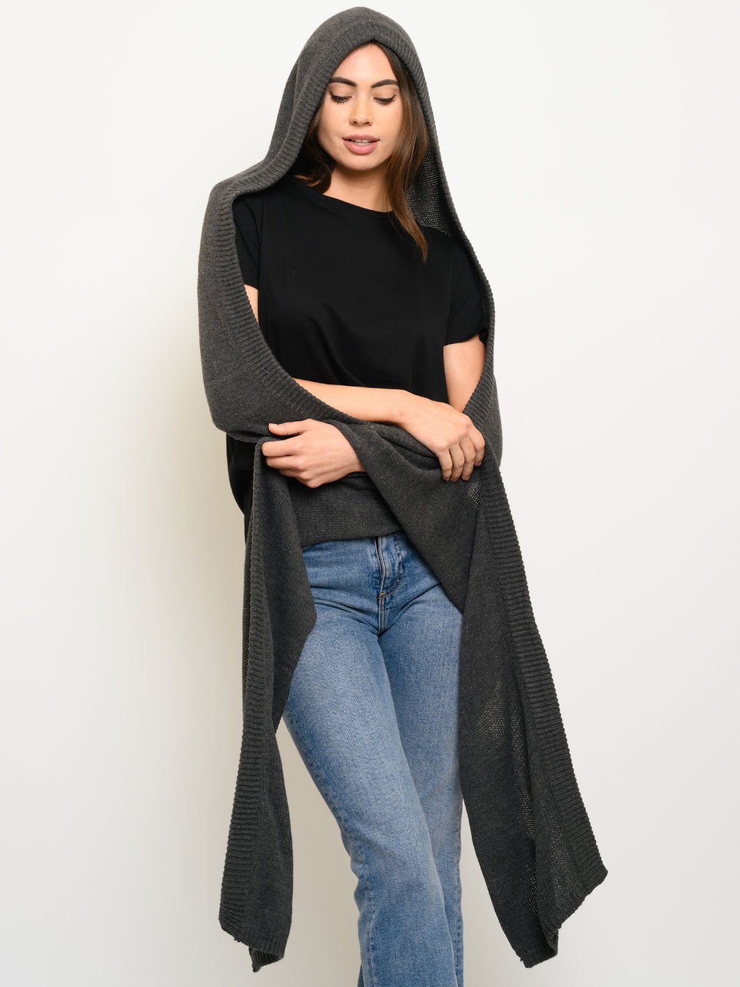 WOMEN'S MUFFLER SWEATER KNIT HOODED SCARF