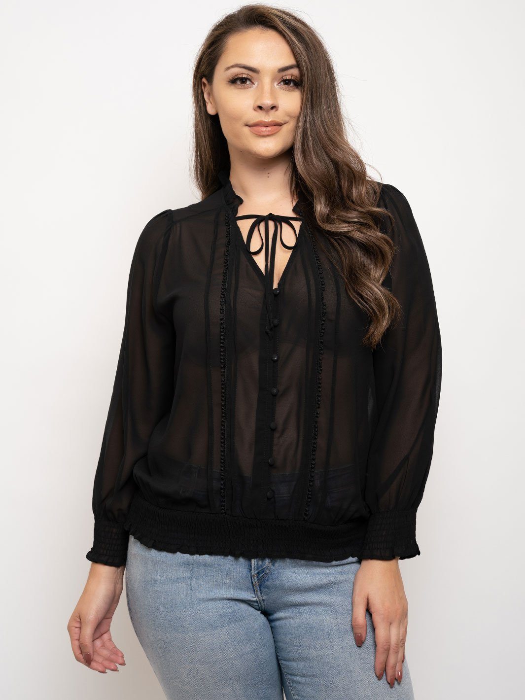 PLUS SIZE LONG SLEEVE BUTTON UP TOP