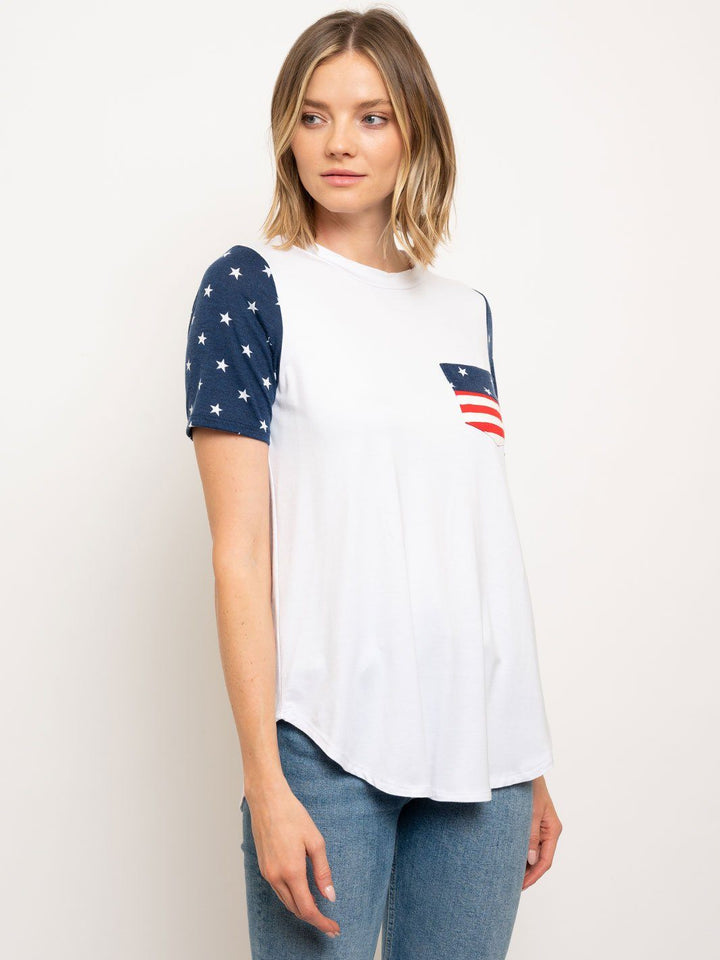 WOMEN'S FLAG PATRIOTIC POCKET TUNIC TOP