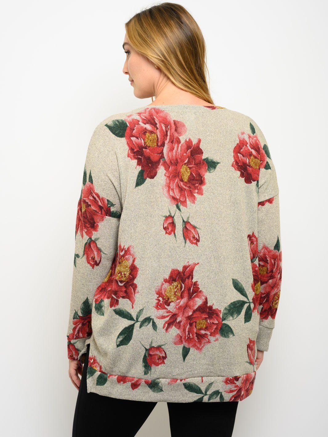 PLUS SIZE LONG SLEEVE FLORAL TUNIC TOP