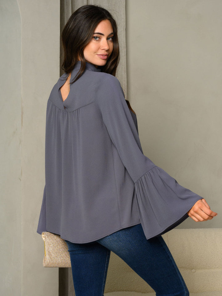 WOMEN'S MOCK NECK BELL LONG SLEEVE TOP