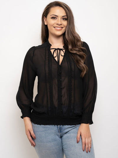 PLUS SIZE LONG SLEEVE BUTTON UP TOP
