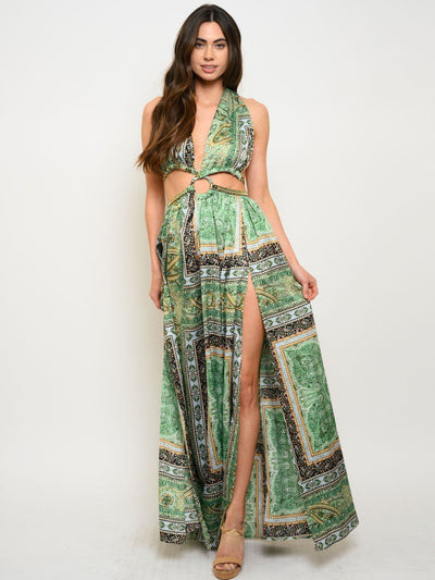WOMEN'S PAISLEY BORDER RING MAXI DRESS