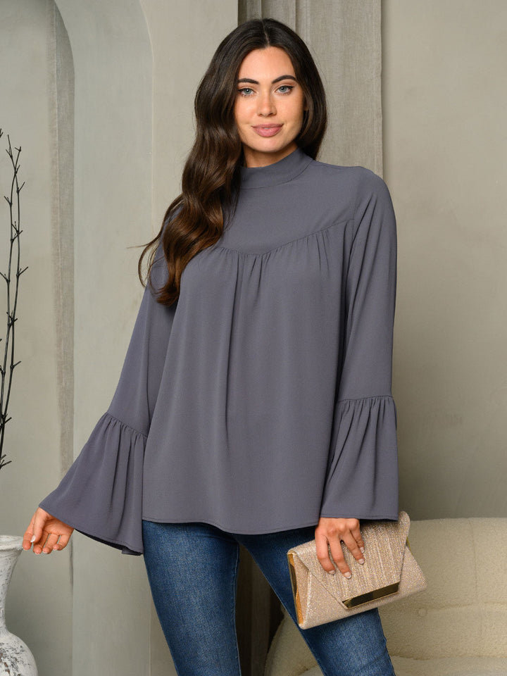 WOMEN'S MOCK NECK BELL LONG SLEEVE TOP