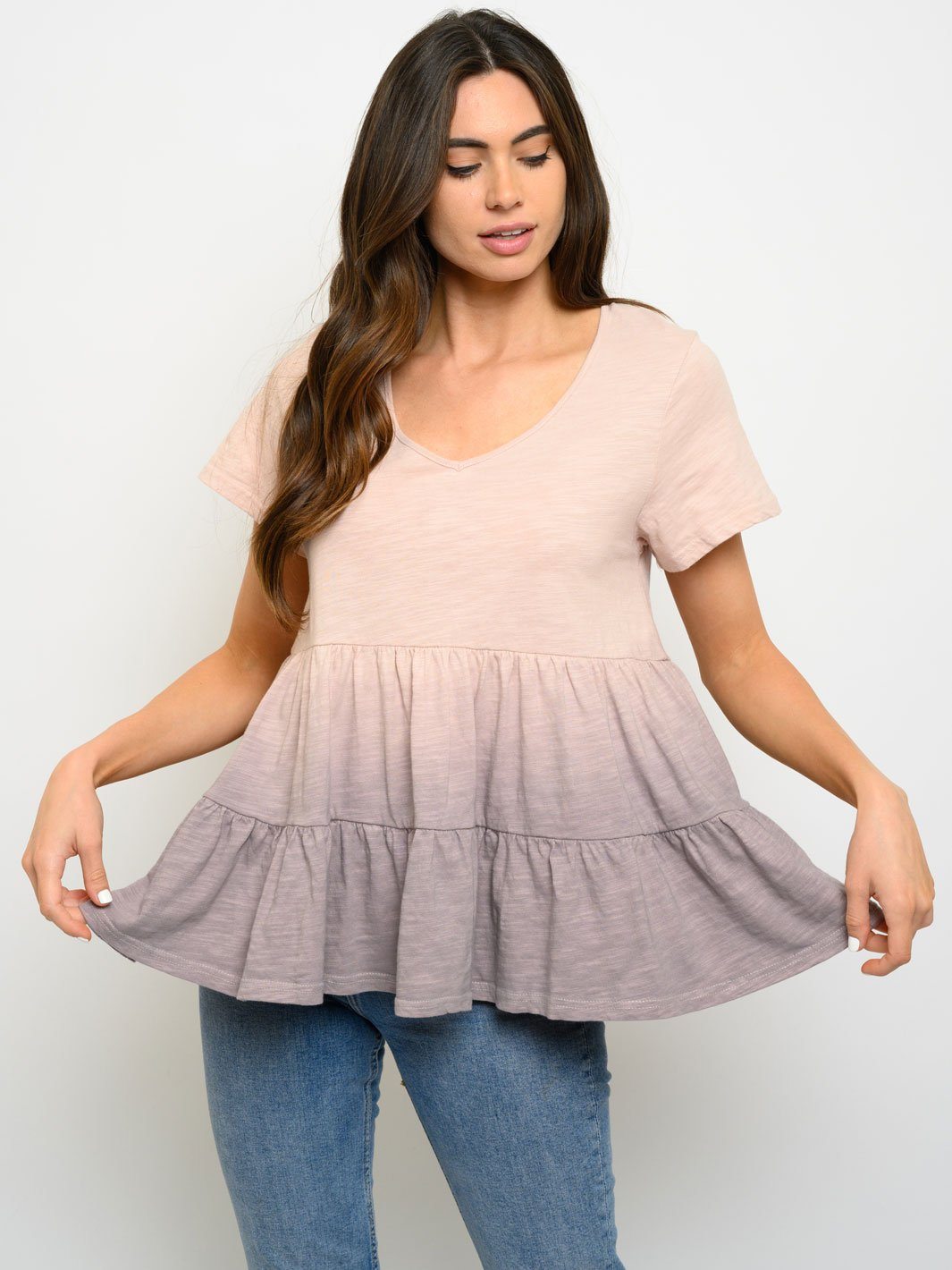 WOMEN'S SHORT SLEEVE PEPLUM TOP