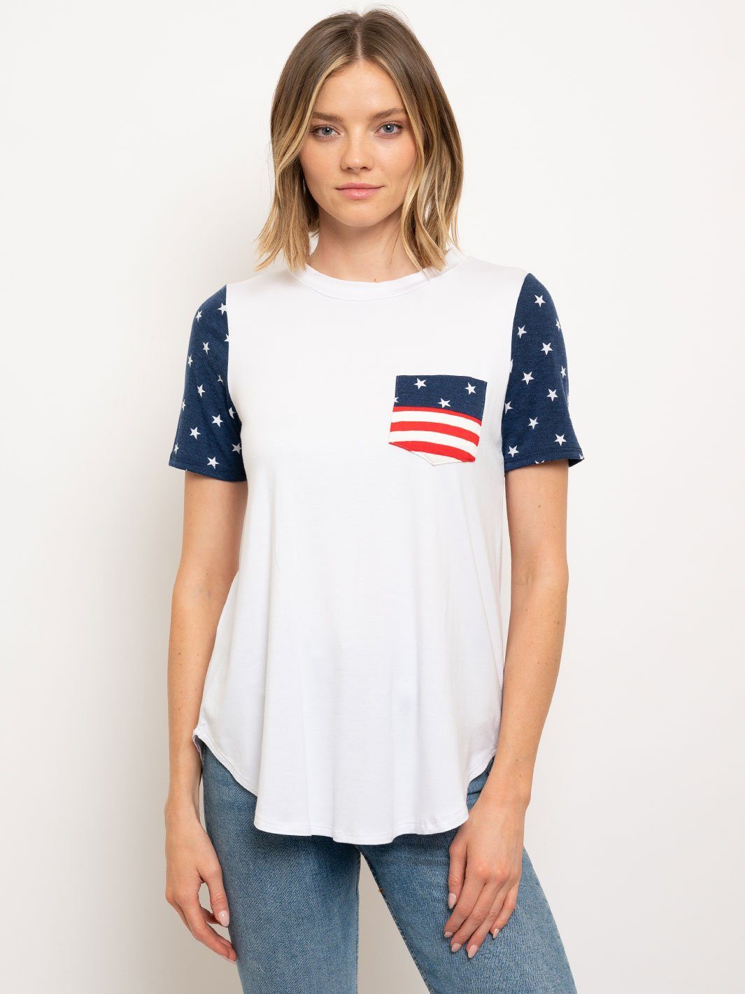 WOMEN'S FLAG PATRIOTIC POCKET TUNIC TOP