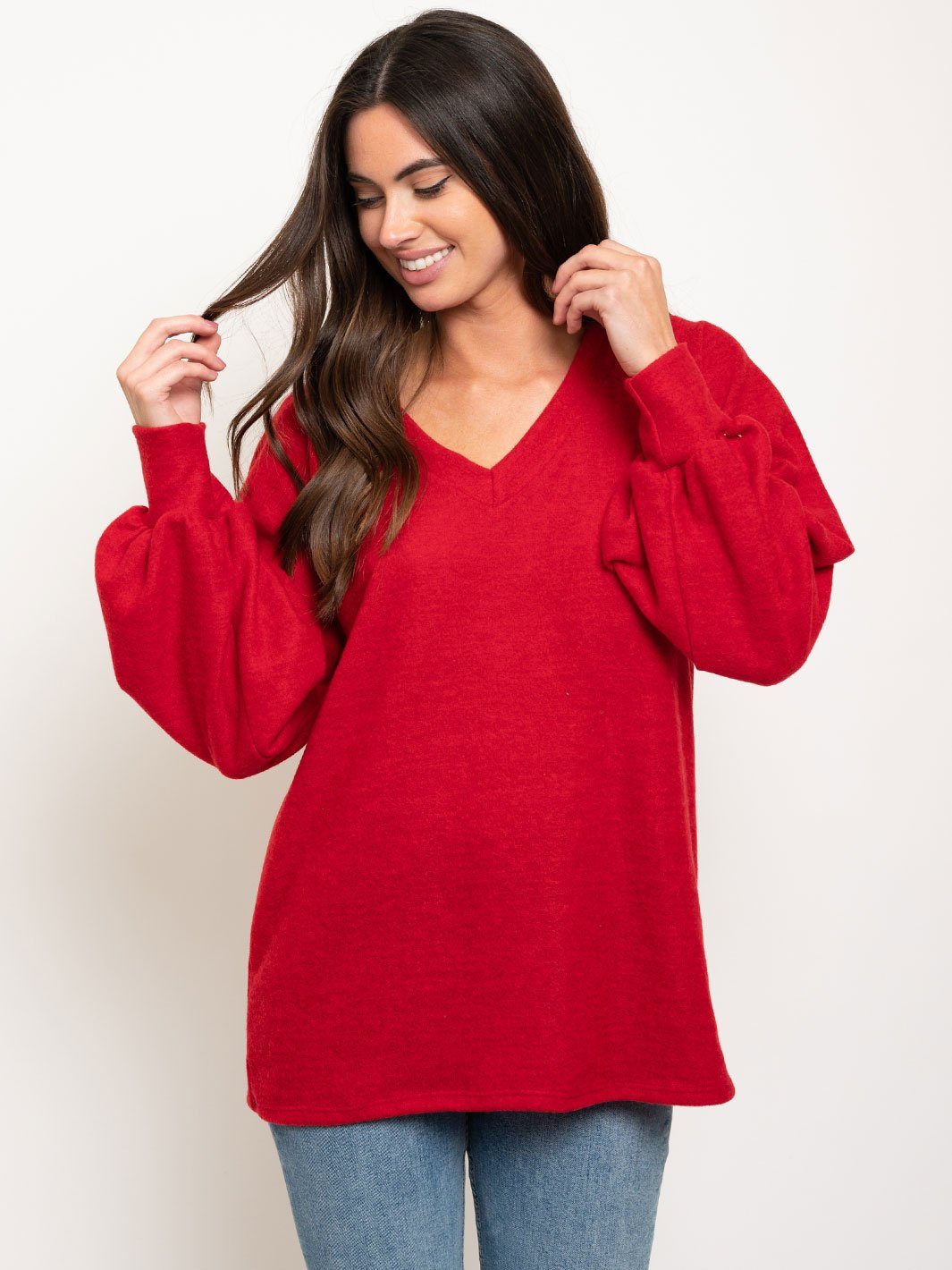 WOMEN'S LONG SLEEVE V-NECK TOP