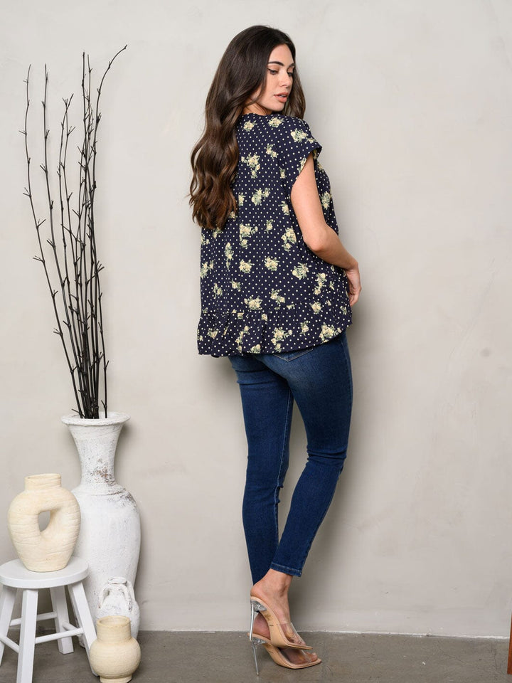 WOMEN'S SHORT SLEEVE FLORAL RUFFLE SELF TIE CARDIGAN