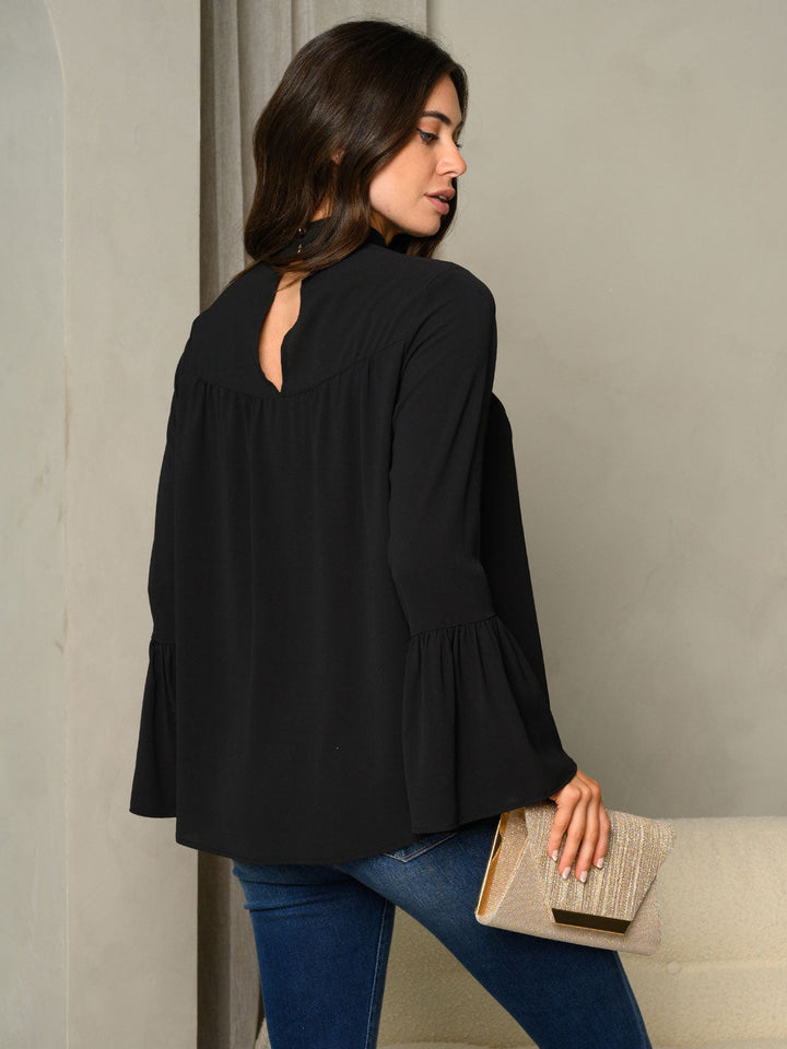 WOMEN'S MOCK NECK BELL LONG SLEEVE TOP