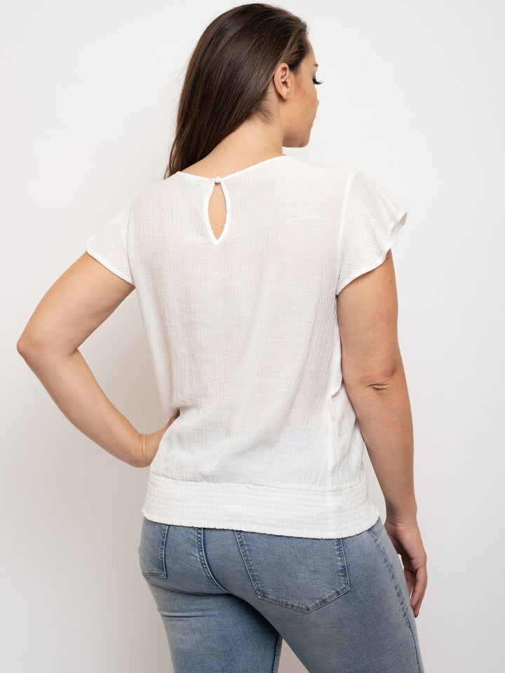PLUS SIZE SHORT SLEEVE RUCHED TRIM TOP