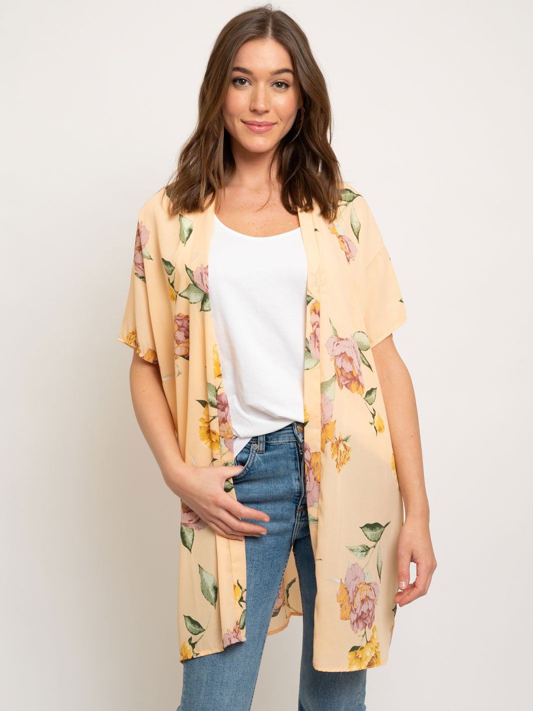WOMEN'S FLORAL PEACH KIMONO