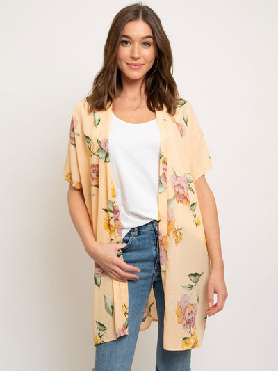 WOMEN'S FLORAL PEACH KIMONO