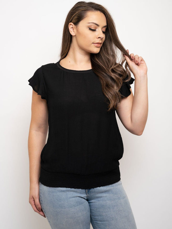 PLUS SIZE SHORT SLEEVE RUCHED TRIM TOP