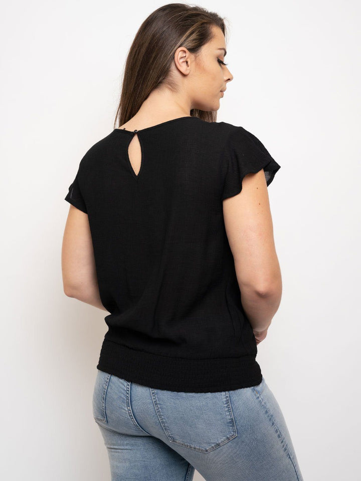 PLUS SIZE SHORT SLEEVE RUCHED TRIM TOP