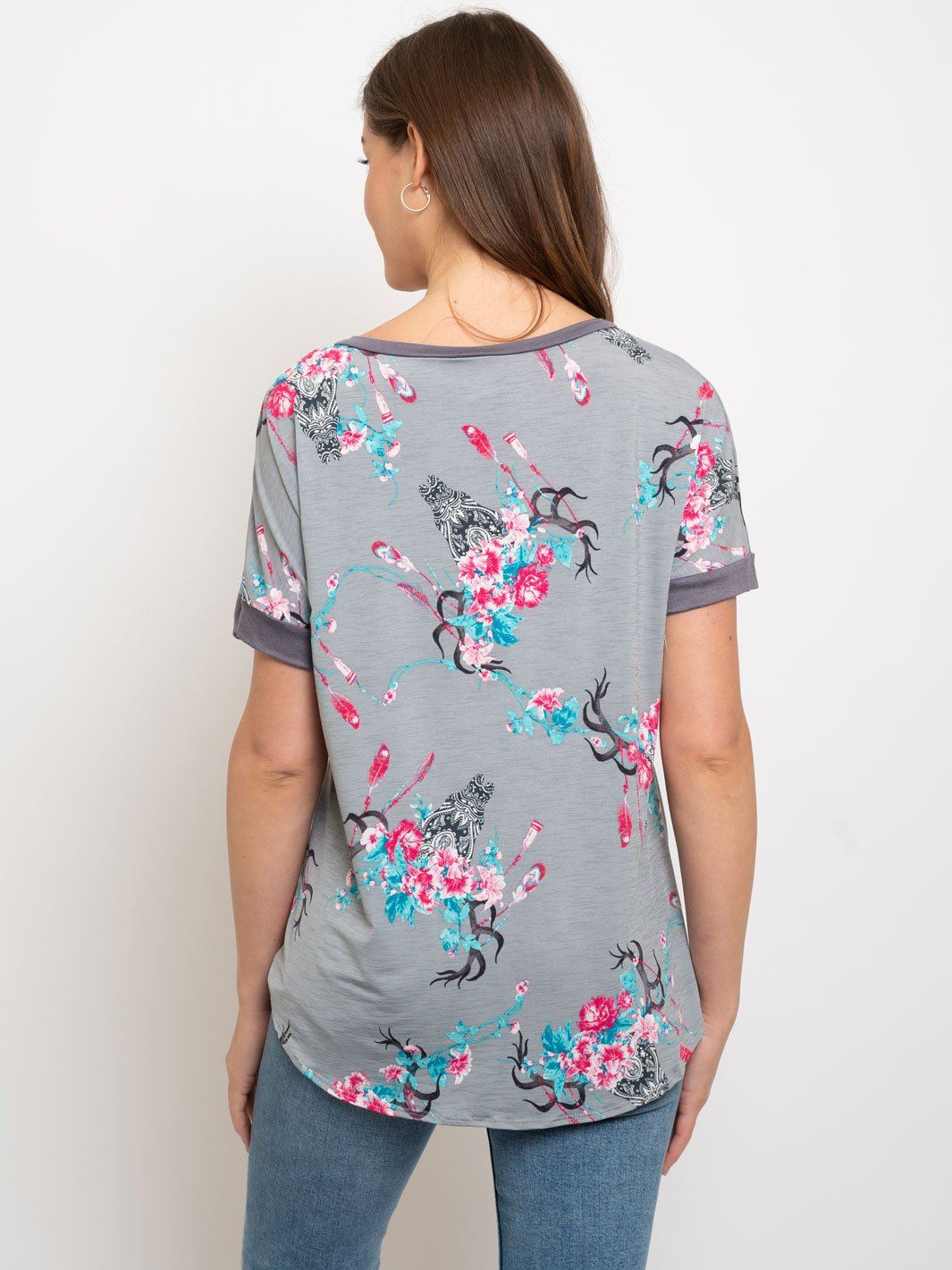 WOMEN'S FRONT KNOT MULTI PRINT TOP