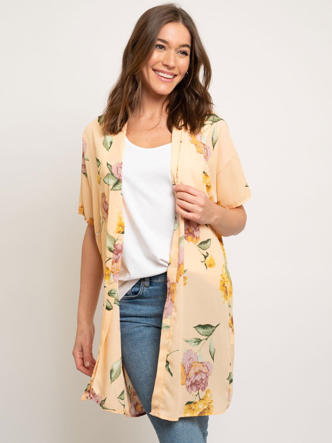 WOMEN'S FLORAL PEACH KIMONO