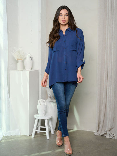 WOMEN'S 3/4 SLEEVE BUTTON UP TUNIC TOP