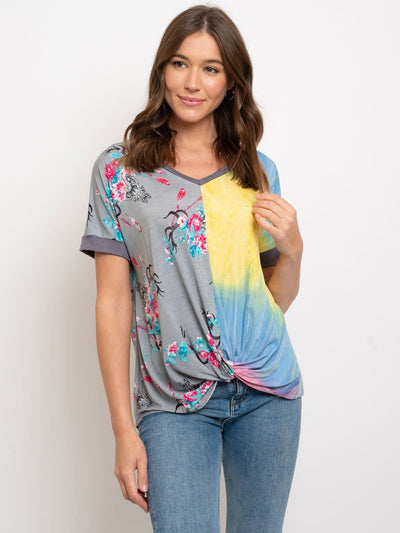 WOMEN'S FRONT KNOT MULTI PRINT TOP