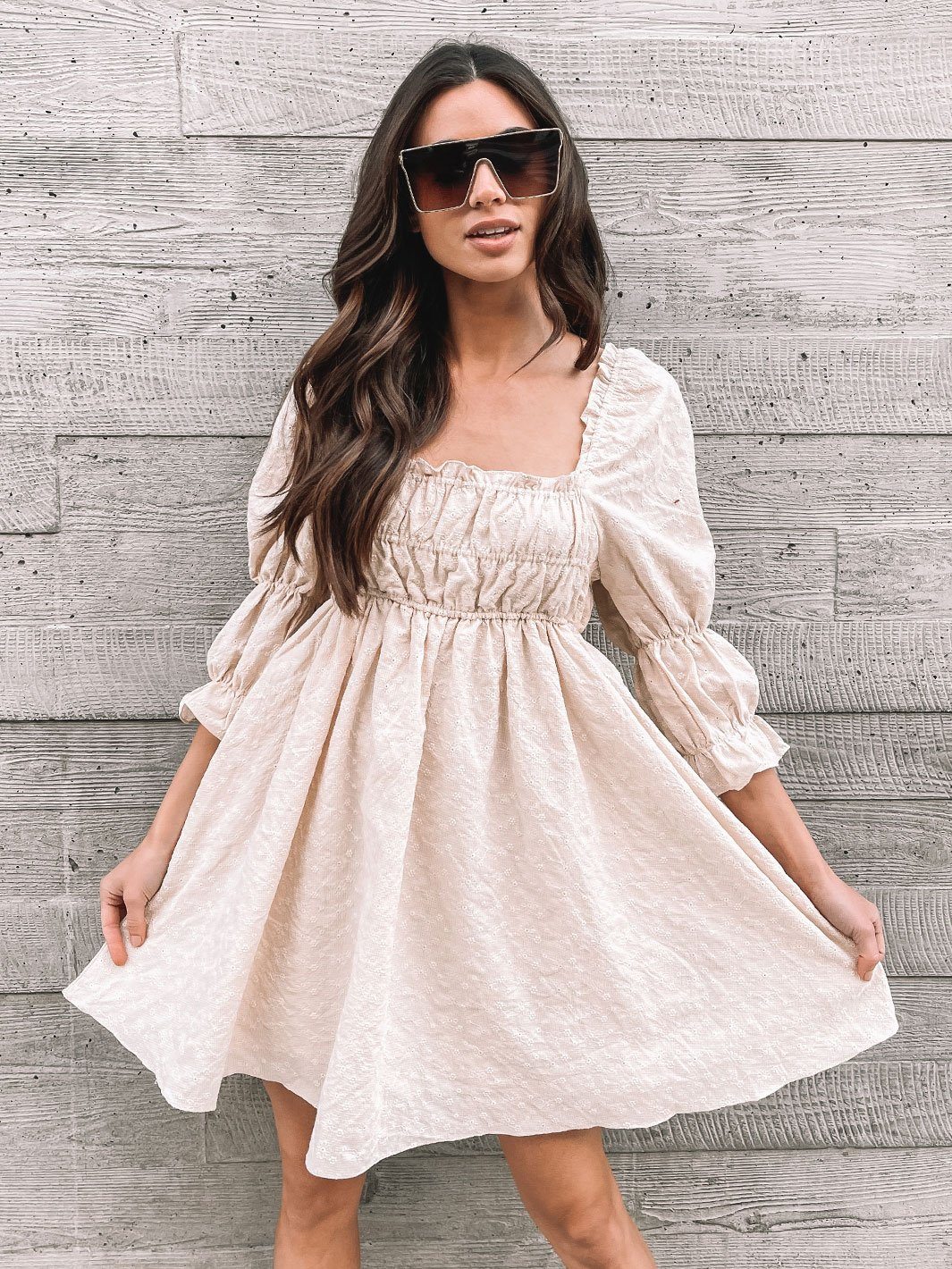 WOMEN'S 3/4 SLEEVE SQUARE NECK MINI DRESS