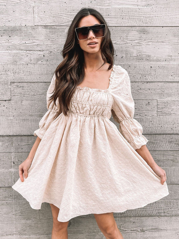 WOMEN'S 3/4 SLEEVE SQUARE NECK MINI DRESS