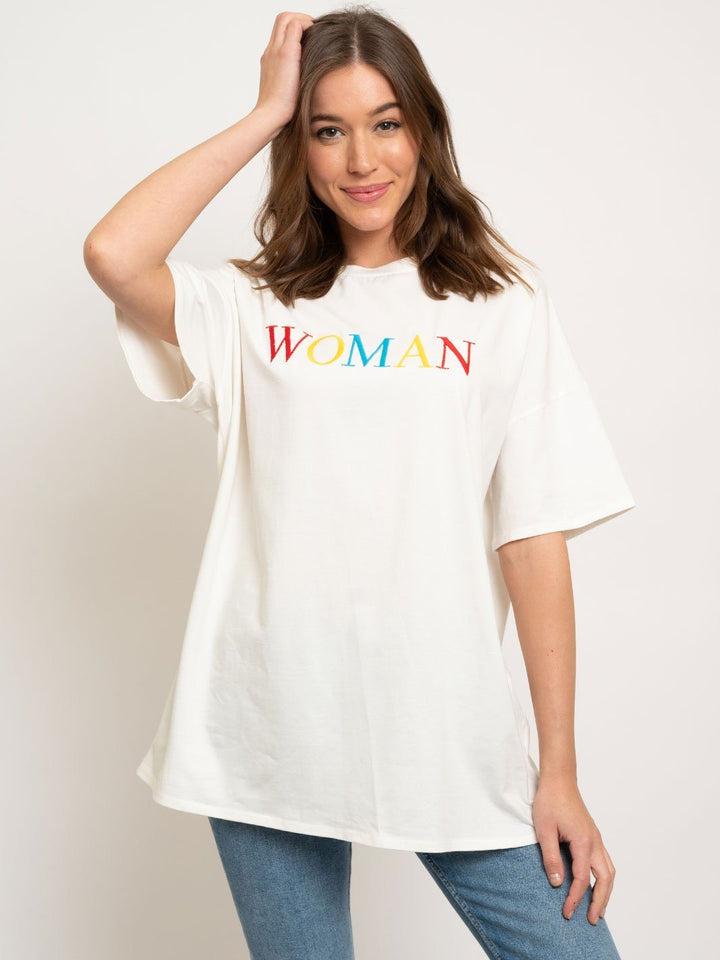 WOMEN'S GRAPHIC "WOMAN" TOP