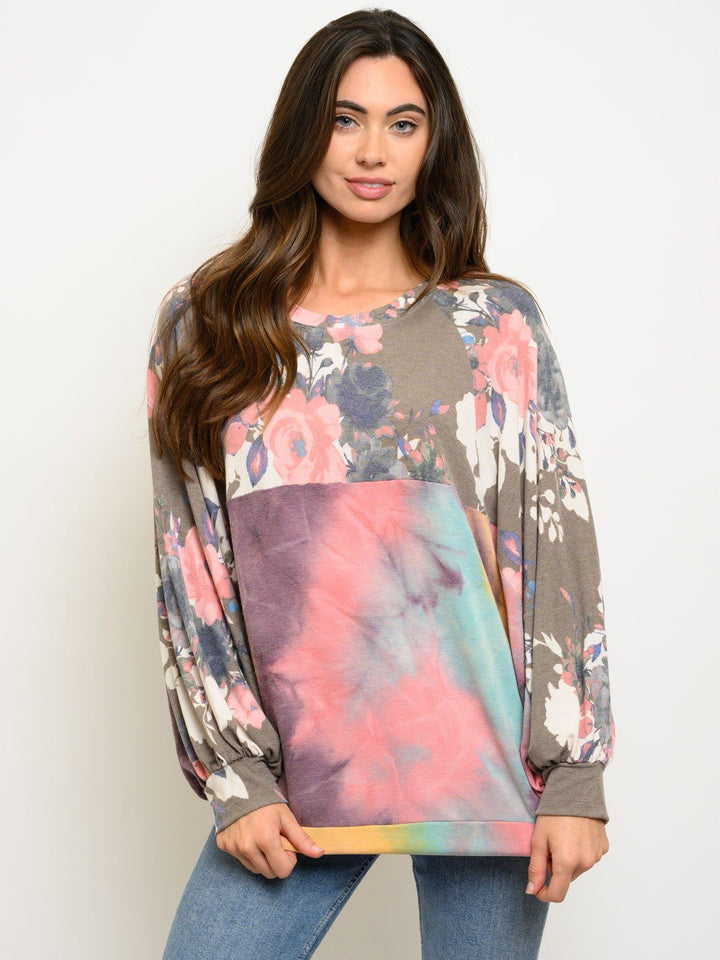 WOMEN'S LONG SLEEVE FLORAL MULTI PRINT TOP