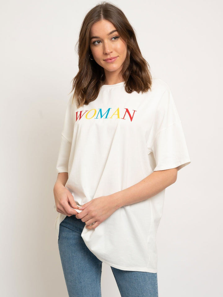 WOMEN'S GRAPHIC "WOMAN" TOP