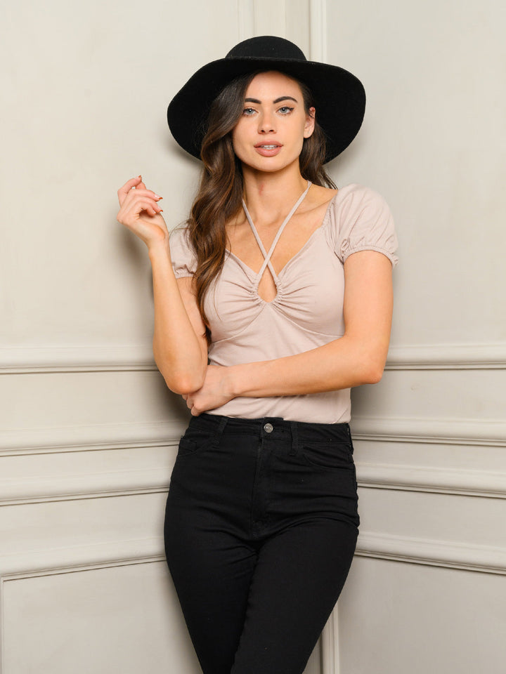 WOMEN'S SHORT SLEEVE HALTER BODYSUIT