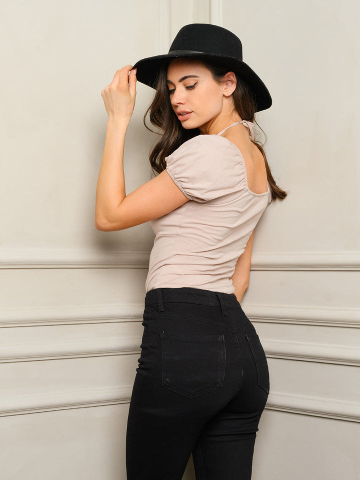 WOMEN'S SHORT SLEEVE HALTER BODYSUIT