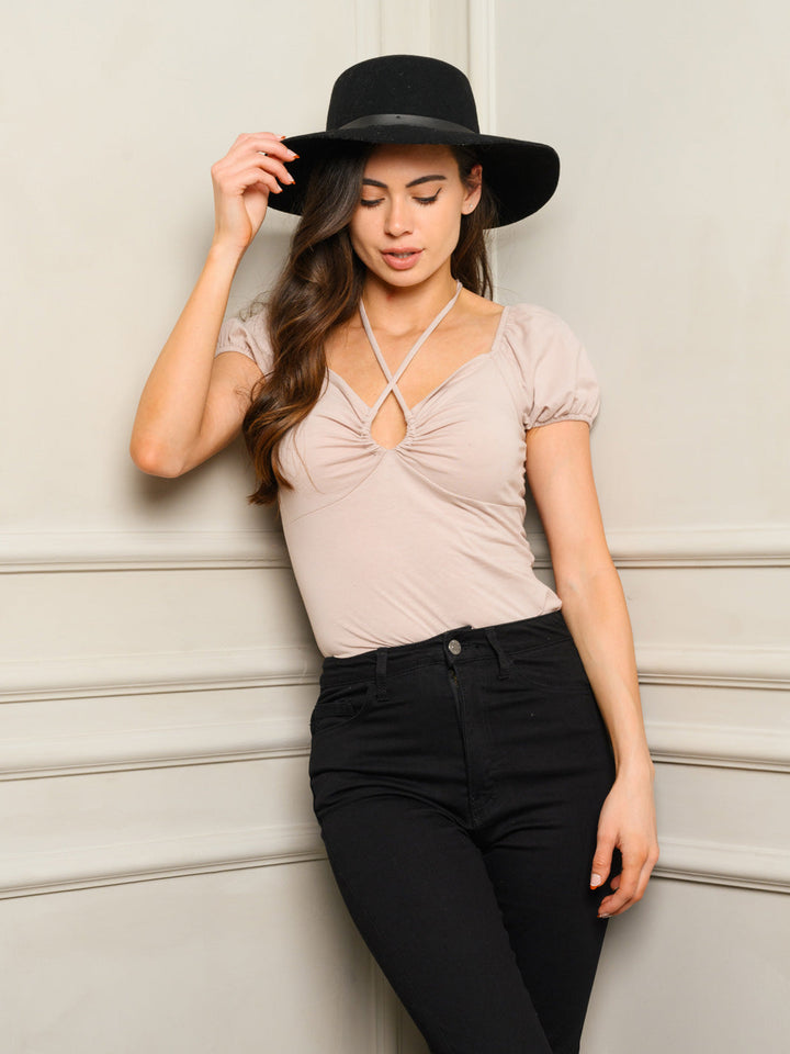 WOMEN'S SHORT SLEEVE HALTER BODYSUIT