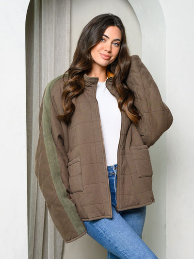 WOMEN'S LONG SLEEVE POCKETS REVERSIBLE QUILTED JACKET