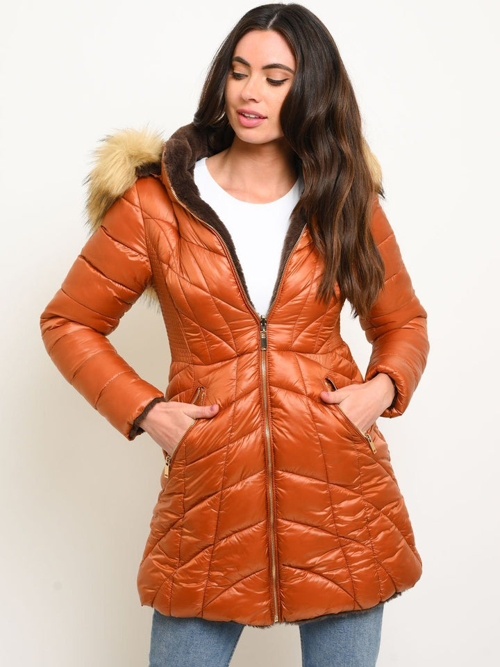 WOMEN'S LONG QUILTED REVERSIBLE COAT