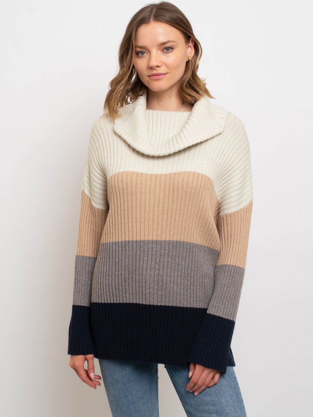 WOMEN'S COLOR BLOCK TURTLENECK SWEATER