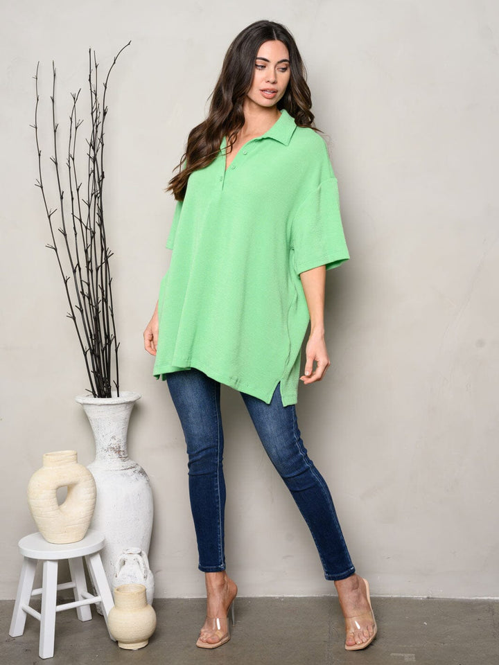 WOMEN'S SHORT SLEEVE V-NECK OVERSIZED TOP