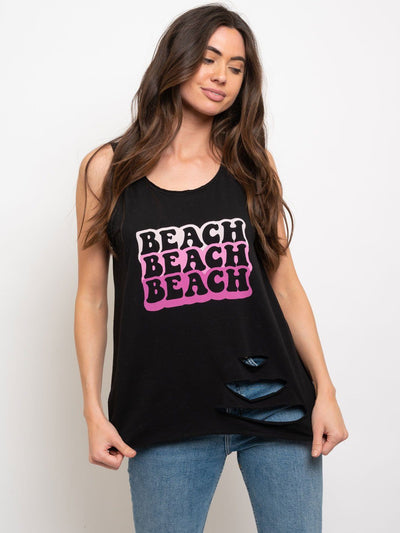 WOMEN'S BEACH GRAPHIC PRINT DYE CUT TANK TOP