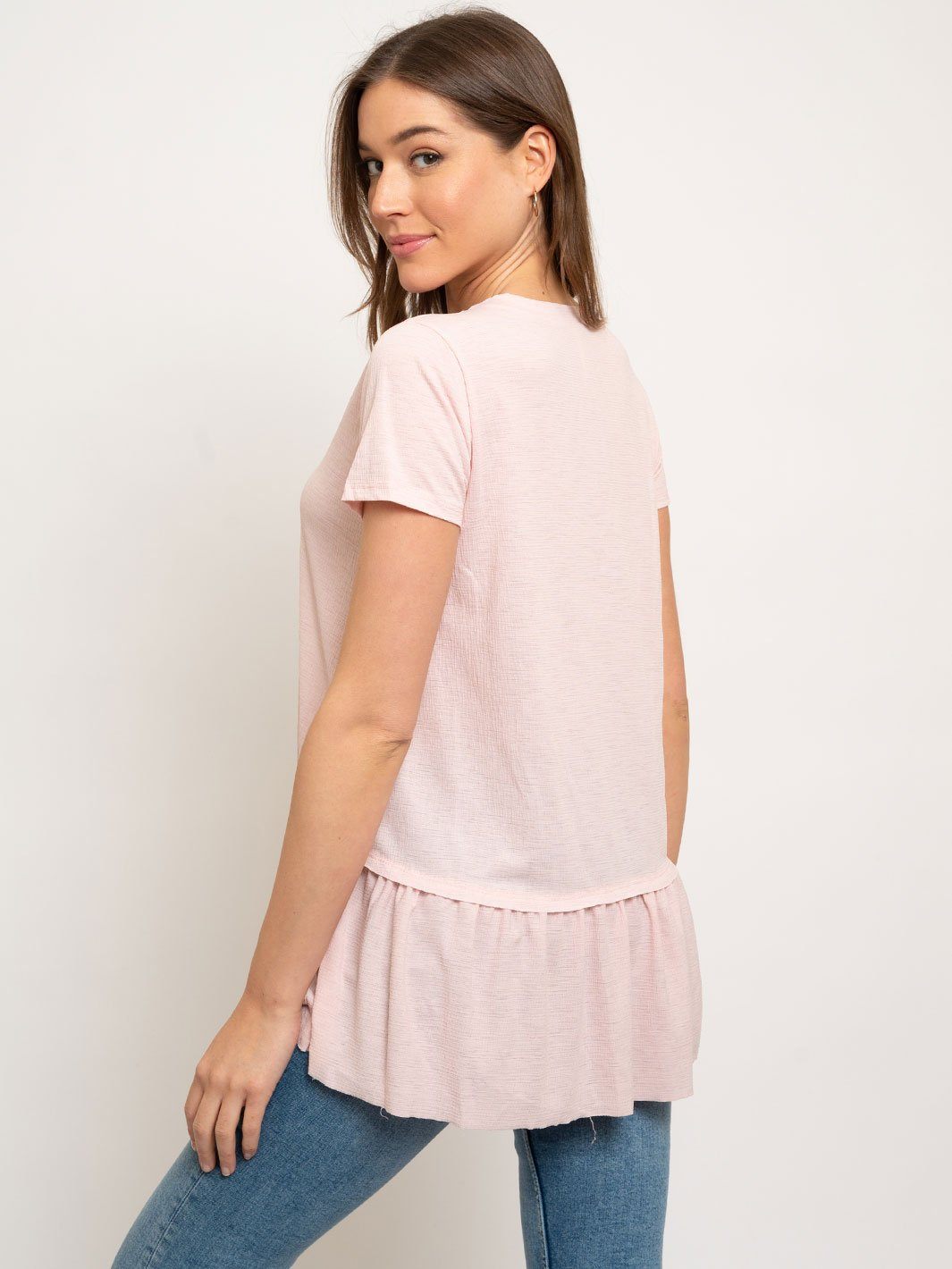 WOMEN'S TEXTURED KNIT TIERED HEM SHORT SLEEVE TOP