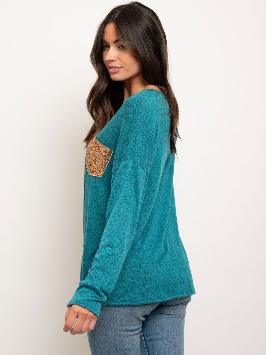 WOMEN'S LONG SLEEVE FRONT KNOT POCKET TOP