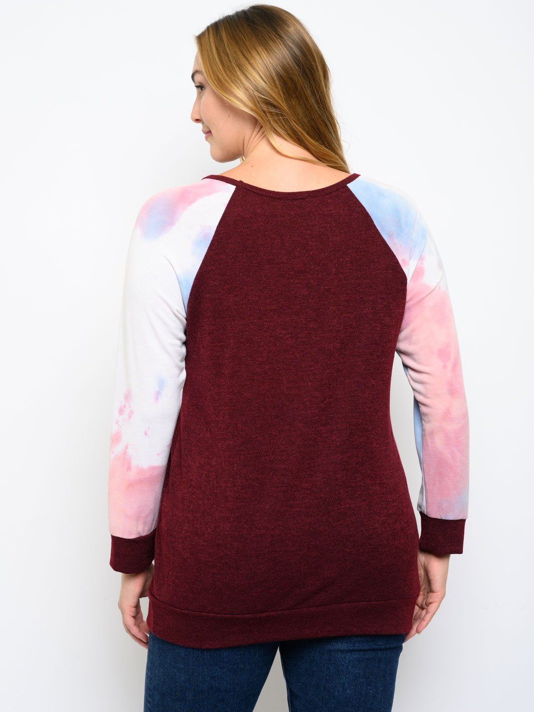 PLUS SIZE LONG TIE DYE SLEEVE TOP