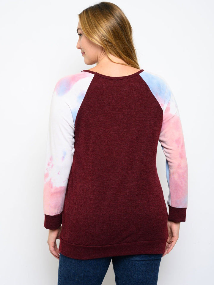 PLUS SIZE LONG TIE DYE SLEEVE TOP