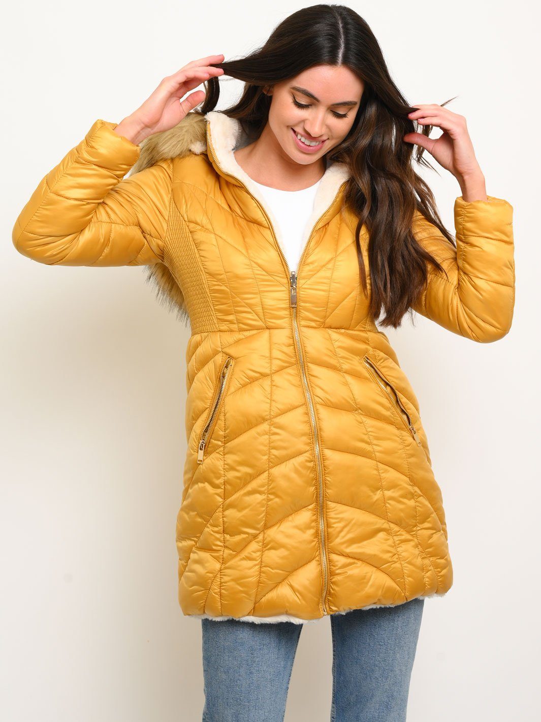 WOMEN'S LONG QUILTED REVERSIBLE COAT