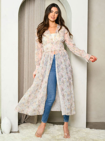WOMEN'S LONG SLEEVE FLORAL DUSTER CARDIGAN