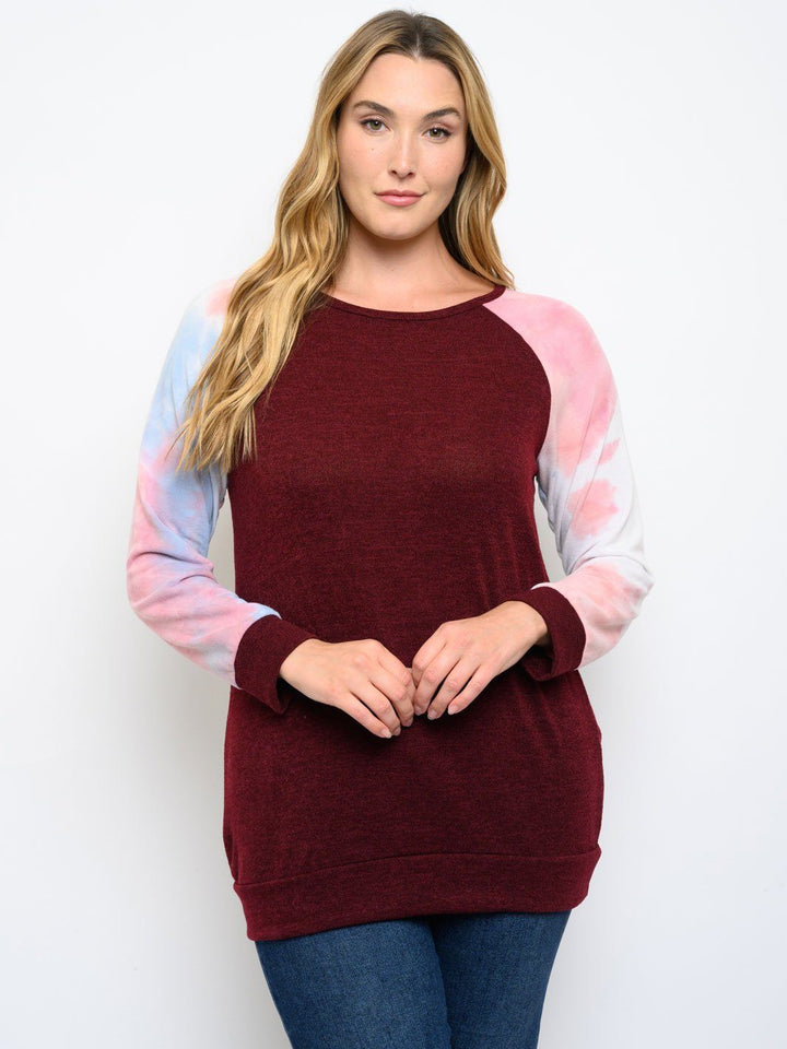 PLUS SIZE LONG TIE DYE SLEEVE TOP