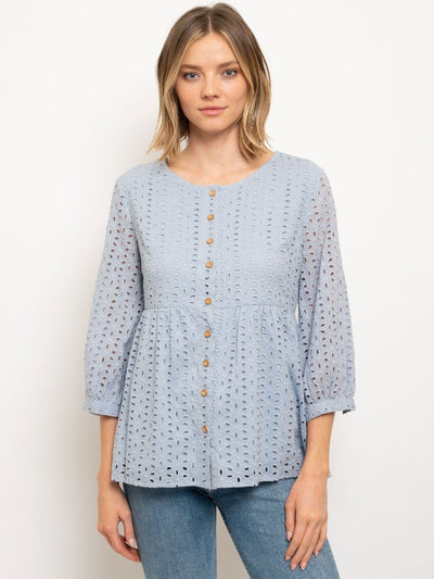 WOMEN'S 3/4 SLEEVES BUTTON UP TOP