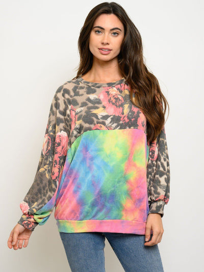 WOMEN'S LONG SLEEVE MULTI PRINT TOP