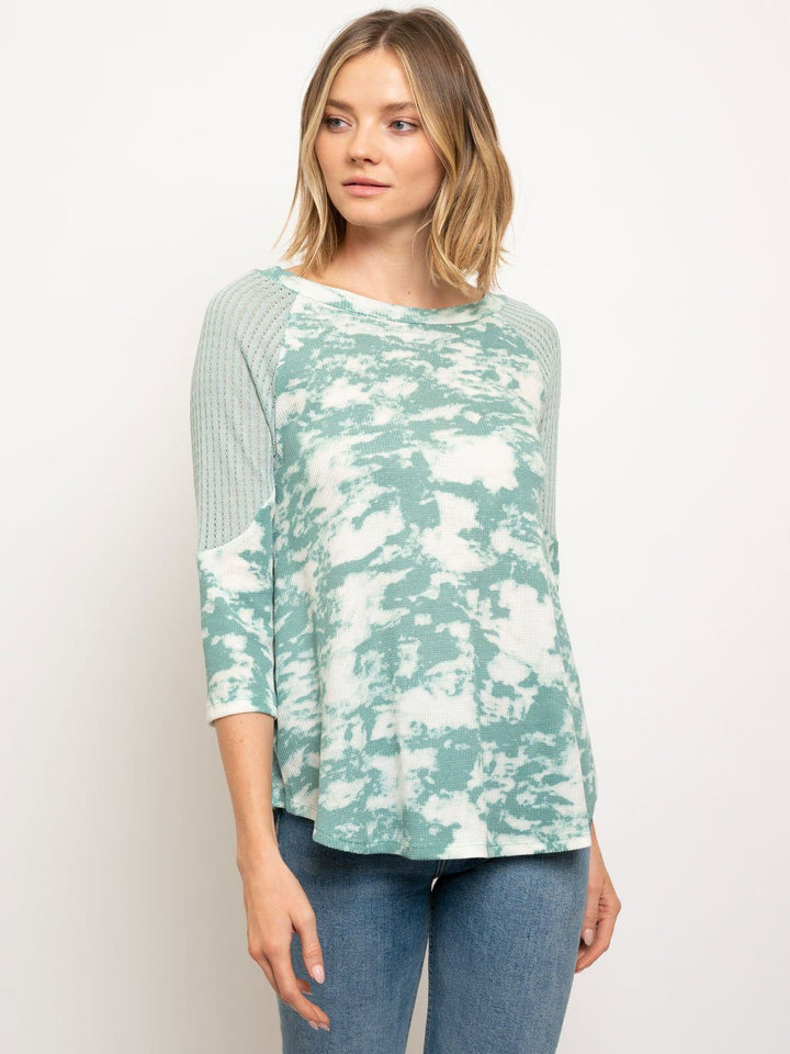 WOMENS 3/4 SLEEVE TUNIC TIE DYE TOP