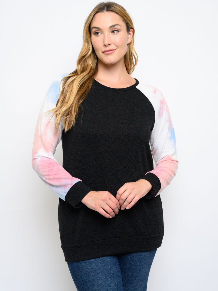 PLUS SIZE LONG TIE DYE SLEEVE TOP