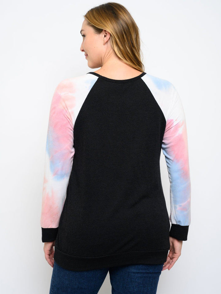 PLUS SIZE LONG TIE DYE SLEEVE TOP