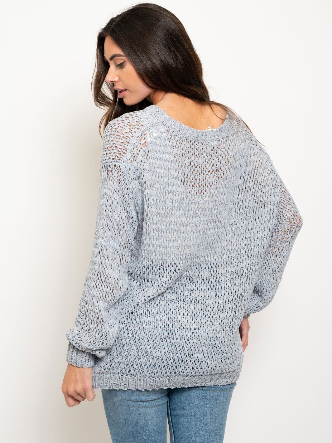 WOMEN'S OPEN KNIT LONG SLEEVE SWEATER