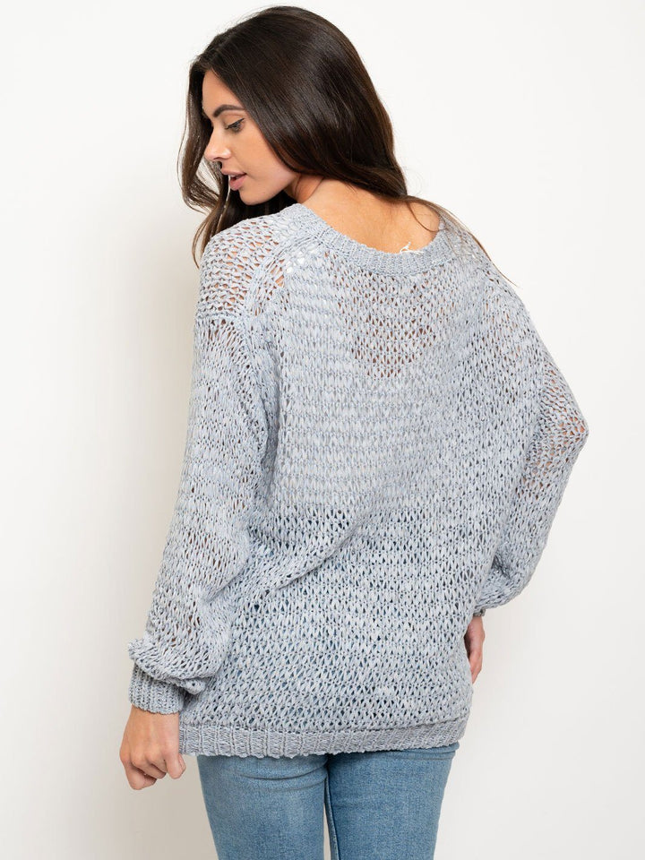 WOMEN'S OPEN KNIT LONG SLEEVE SWEATER