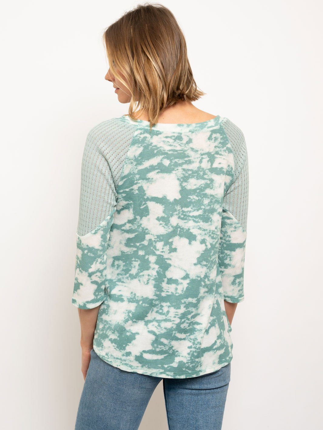 WOMENS 3/4 SLEEVE TUNIC TIE DYE TOP